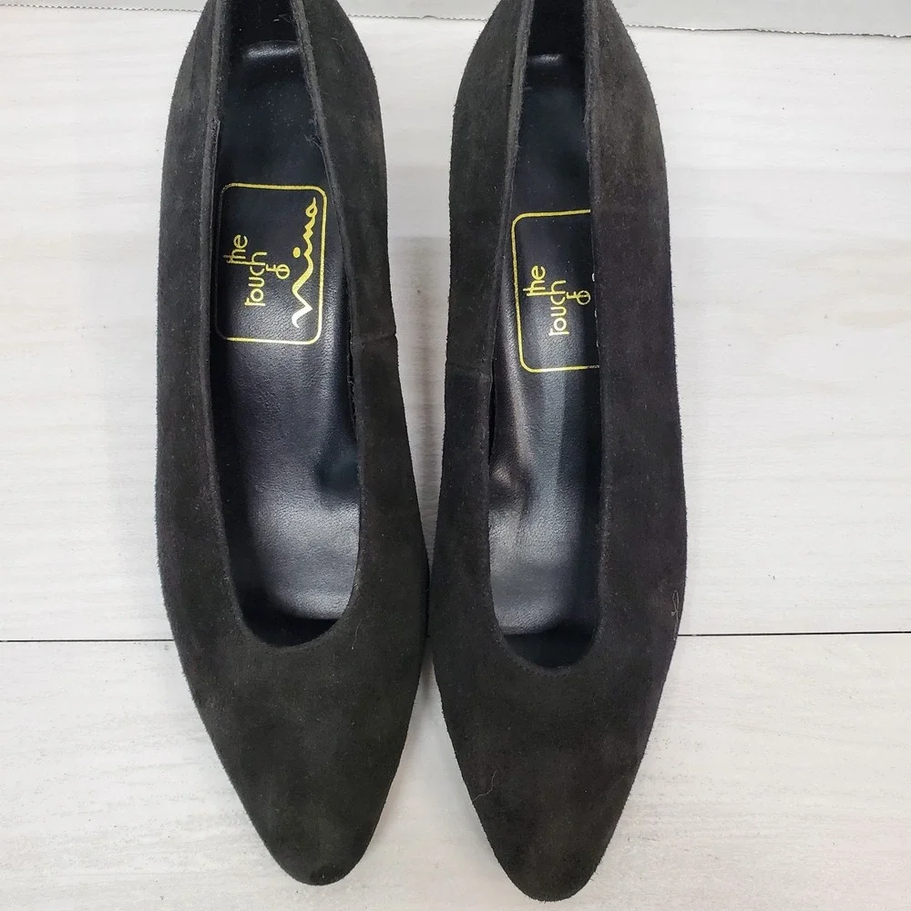 The Touch Of NINA Black Suede Leather Classic Evening Dress Heel‎ Pump Size 6 M
